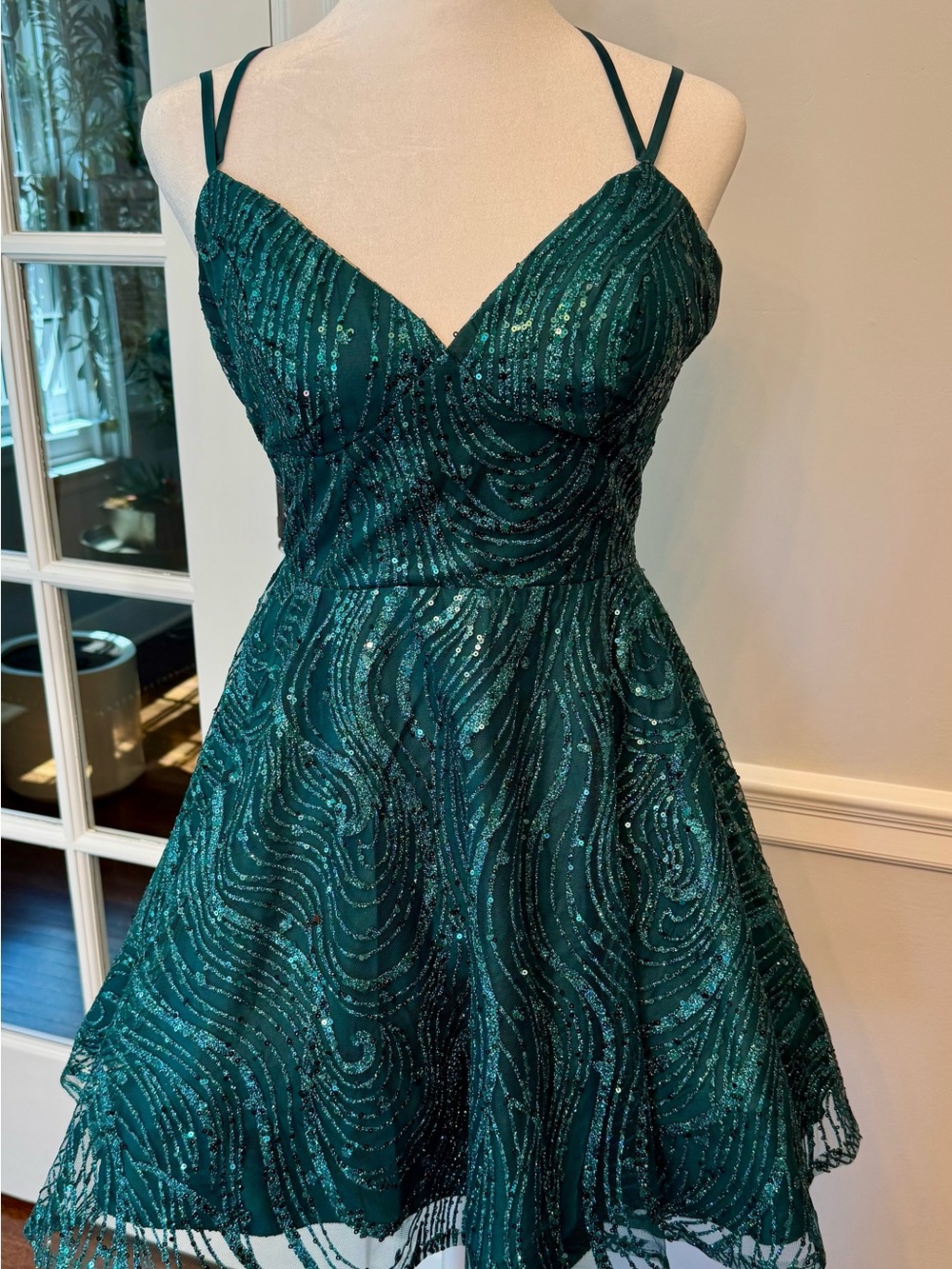 B Darlin Green Sequin Fit-and-Flare Mini Dress